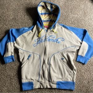 Vintage Akademiks Gray and Blue Embroidered Zip-Up Hoodie Like New Size XL